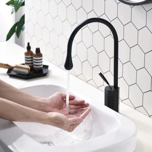 Brushed Gold/Black/Polished Chrome Brass Bathroom Basin Faucet Hexagon & Water Drop Fashion Design Single Hole Deck Mounted