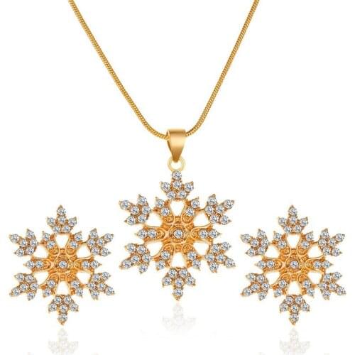 Fashion Crystal snowflake Pendant Jewelry set For Women Girls Hot sell Snow Charms Stud Earrings Necklace Party Gifts
