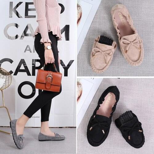 Pleated suede round toe flats women cute bow-tied ornament roll up moccasins mujer big size 34-43 anti-skid ballet flats girls