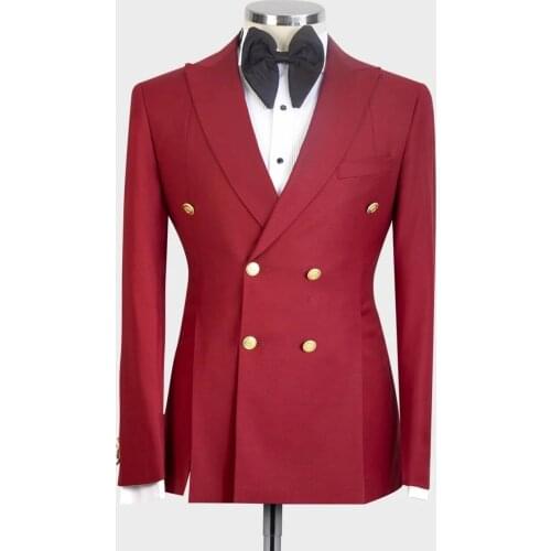 Custom Made Red Double Breasted Peak Lapel Men Suits 2 Pieces Fashion Slim Fit Wedding Groom Prom Terno Masculino Coat+Pant