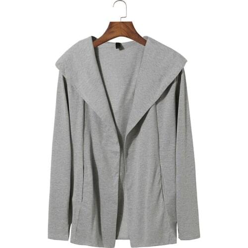 Mens Knit Cardigan Casual Long Sleeve Solid Color Hooded Shawl Turn Down Collar Loose Sweater Coat for Spring/Fall/Winter