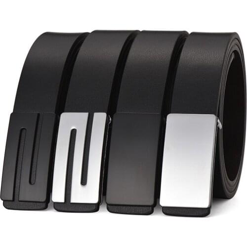 New Mens Leather Belt Smooth Buckle Simple Casual Business Youth Pants Belt Mens Korean Version Men Leisure Belts 3.3cm