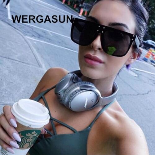 WERGASUN oversized Sunglasses Women Luxury Brand Designer Retro Vintage Sun Glasses Female One Piece Black Flat Top Shades