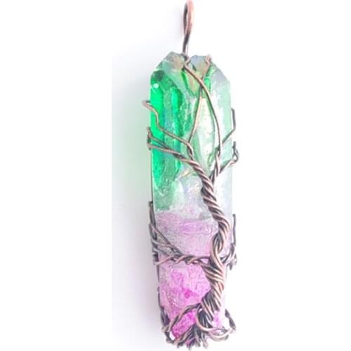 Wholesale 6Pcs Crystal 7 Chakra Natural Rainbow Stone Quartz Tree Of Life Pendant Necklace Reiki Healing Jewelry QN3748