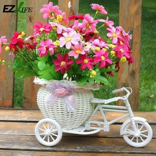 Rattan Weaving Artificial Flower Baskets Handmade Simulated Office Pot Basket Garden Planter Wooden Flowers Decor Bicycle J9X1