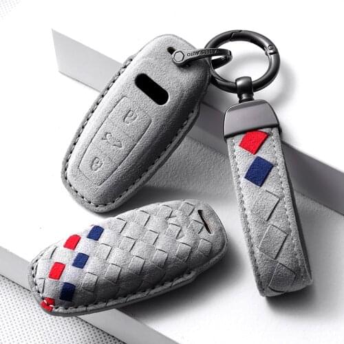 Weave style Turn Fur Car Remote key case key Cover For Audi A6 C8 A7 A8 Q8 2018 2019 2020 2021 Car Styling Car Accessories