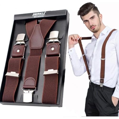 Genuine Leather Suspenders Mans Braces 3Clips Suspensorio Fashion Trousers Strap Father/Husbands Gift 3.5*120cm JK3C02