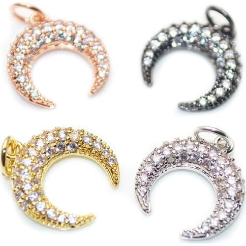 White CZ Stone Setting Copper Metal Pendant 13mm New Crescent Moon Shape Charms DIY Jewelry Bracelet Earrings Making Findings