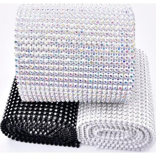 1 yard 24 Rows Black Plastic Base 3mm Crystal AB Rhinestone Mesh Net Trim Fabric for Needlework Garment Shoes Bags