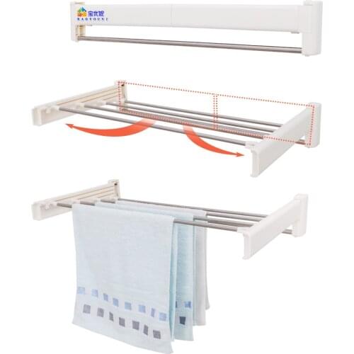 BAOYOUNI Multi-Pole Folding Clothes Drying Rack Wall Mounted Extendable Towel Laundry Hanger