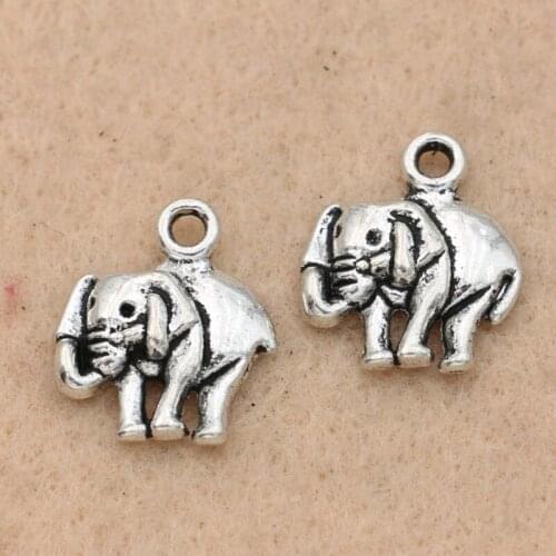 KJjewel Tibetan Silver Plated Elephant Charm Pendant for Bracelet Necklace Jewelry DIY Making Accessories 15x13mm