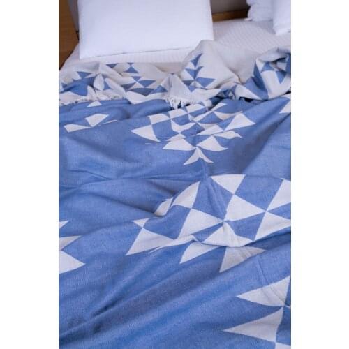 Turkish %100 Cotton Blanket, Double Side Luxury Blanket Throw Truva Design