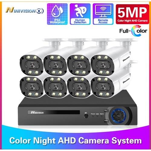 8CH DVR Recorder 5MP Kit with 5MP Colorful Night Vision Motion Detection IP66 AHD Camera Outdoor Surveillance Camera Onvif Xmeye