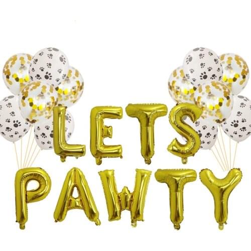 21pcs Gold Foil Balloons Letter LETS PAWTY Party Balloon Decor Balloon for Cute Pet Dogs Cats Birthday Party Decoration Balloon