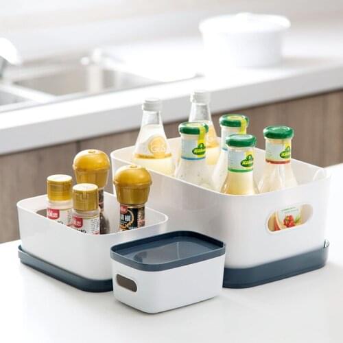 Storage Box With Lid Desktop Cosmetics Finishing Box Kitchen Cabinets Plastic Tableware Box