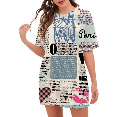 CLOOCL Vintage Art Newspaper Printing Fashion Women Short Sleeve Loose Tshirt 3D Long T-shirt Female Clothing Drop Shipping