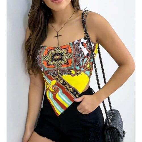 Womens Y2k Sexy Spaghetti Strap Crop Tops Print Backless Camisole Bandana Tank Tops 2021 Summer Ladies Sling Straps Club Vests