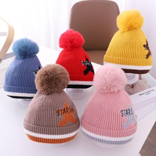 Winter warm Woolen Yarn Pompom hats girls boys fashion Ski Beanies cap Women Wool Knitted Skullies caps kids Thick Pom pom Hat