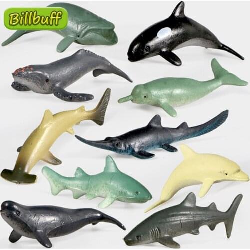 12pcs Simulation Sea Animals Sharks Whales Dolphins Figures Collection Models Early Educational Toys for Children Christmas gift