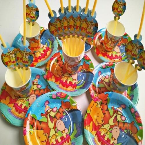 36pcs cups plates straws winnie pooh Kids Birthday Party Decoration Set Party Supplies Baby shower wedding Pack event supplies