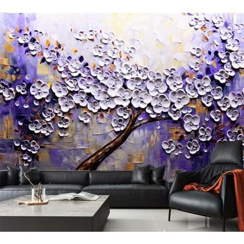 Beibehang Customized 3D Wallpaper Mural Photo High-end Fashion White Flower Fortune Tree Oil Painting Wallpaper Background Wall