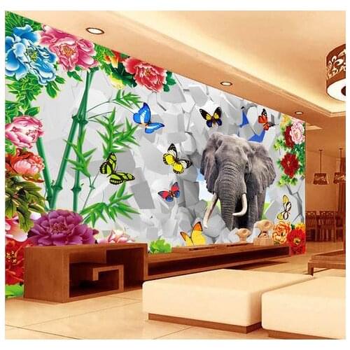 3d wallpaper custom Chinese style 3 d elephants TV wall paper