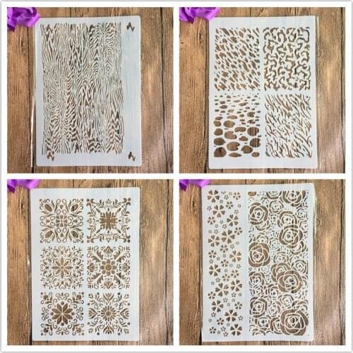 4pcs/set A4 Wood grain Mandala Stencils Painting Coloring Embossing Scrapbook Album Decorative Template cake stencil