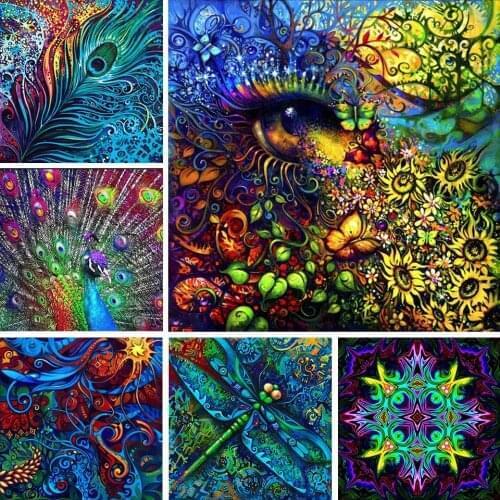 5D DIY Diamond Painting Full Square Feather Dragonfly Cross-stitch Kit Diamond Embroidery Mosaic Art Picture Rhinestones Decor