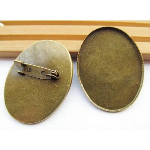 6pcs Antique Bronze/Silver tone Blank Brooch/Breastpin,Base Setting Tray Bezel,fit 30mmx40mm Cabochon,Clip Safety Pin/Brooch