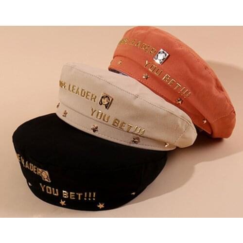 Gold Lettering, Berets, Summer Womens Thin British Net Famous Japanese Bud Painter Hat