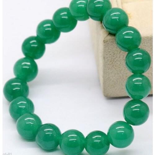 Free shipping >>>>>>Green 100% Natural stone stone Round Beads Bangle Bracelet 10mm