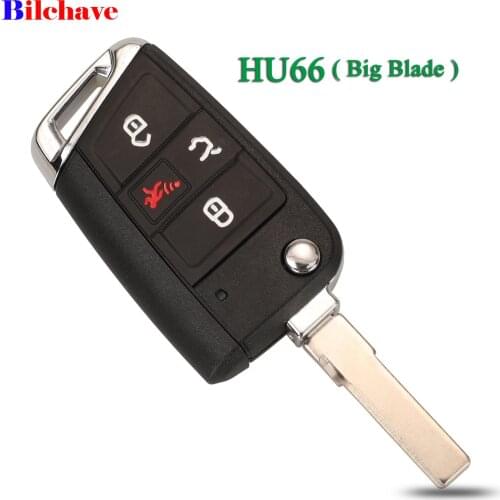 Bilchave 4 Buttons Remote Car Key Shell Fob For VW Volkswagen Golf GTI Tiguan Teramont Tharu Tayron With HU66 Blade Replacement