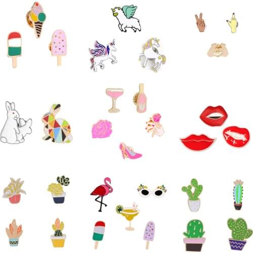 2-5 Pcs/set Fashion Creative Brooch Lips Cactus Horse Rose Flamingo Enamel Pin Badge Jackets Hat Pins Cartoon Brooches Jewelry