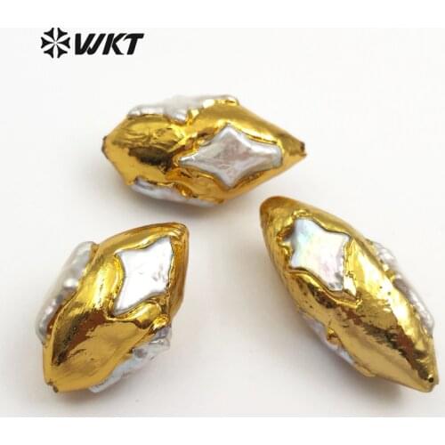 JF294 WKT Exquisite Design Natural Freshwater Pearl With Gold Electroplated Big Dipper Pattern Beads For Women Jewelry Making