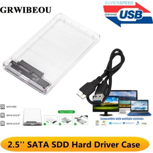 Grwibeou USB3.0 HDD Enclosure 2.5inch Serial Port SATA SSD Hard Drive Case Support 2TB transparent Mobile External HDD Case