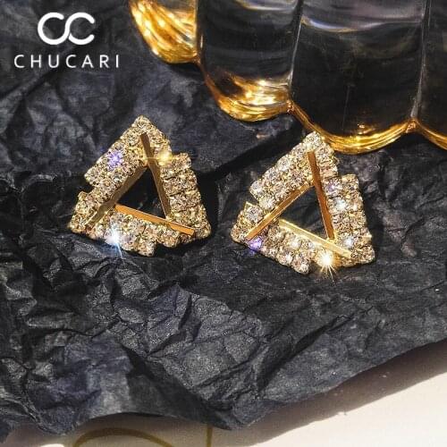 CHUCARI Fashion Classic Triangle Crystal Stud Earrings Exquisite S925 Silver Gold Shining Rhinestone Earring Jewelry Women Gift