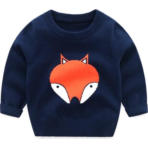 Children Winter Colthes Cartoon Printed Sweater for Baby Girls Cute Animals Fox Lion Elephant for Boy Top Sweater Kids Clothes