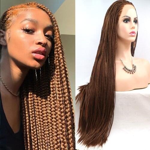 Dark Brown Color Long Synthetic 13x4 Deep Lace Front Wig Box Braided For Women Long Braided Synthetic Heat Resistant Fiber