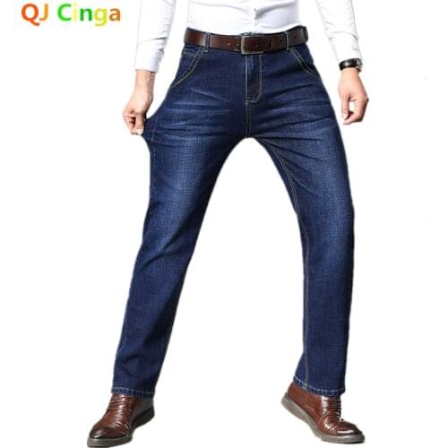 Fashion European American Style Stretch Men Jeans Luxury Men Denim Trousers Slim Straight Deep Blue Gentleman Mens Size 28-36 38