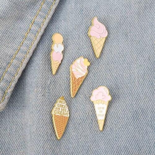 Ice Cream Enamel Pin Funny Cute Cone Brooches Sweets Lapel Pin Badge Accessories Jewelry Holiday Gift For Kids Friends Wholesale