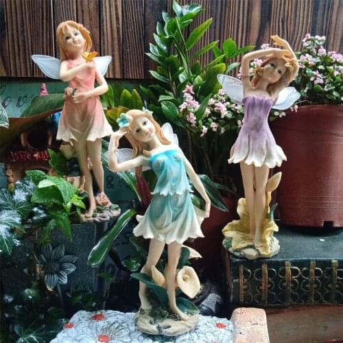 European Flower Fairy Cute Girl Angel Resin Ornaments Balcony Villa Figurines Decoration Grocery Garden Statue Accessories Craft