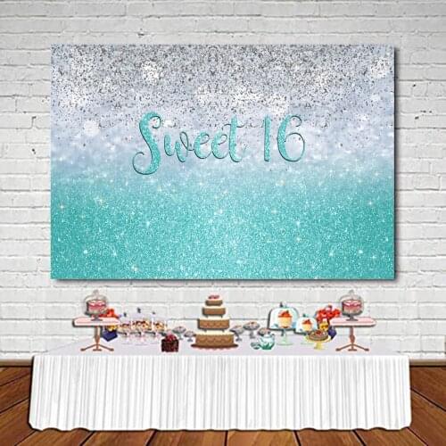 Dusty Blue Shine Star Sweet 16 Birthday Backdrop Photography Background Photo Booth Studio Decor