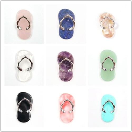 FYJS Unique Silver Plated Slipper Shape Green Turquoises Stone Pendant Rose Pink Quartz Jewelry