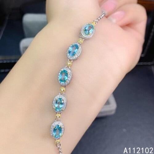 KJJEAXCMY fine jewelry S925 sterling silver inlaid natural Apatite Girl new luxury hand Bracelet Support test Chinese style