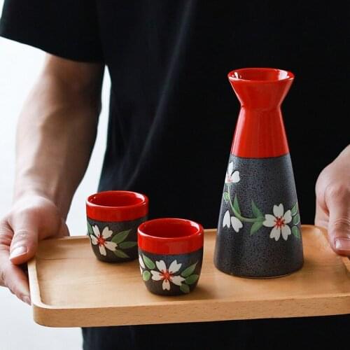 Japanese style ceramic set hand-painted wine set a pot of four cups of sake warm wine pot wine glass sakura cup