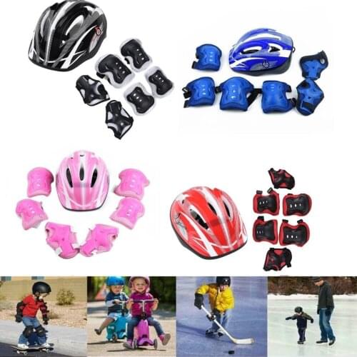 7 Set Kid Roller Skating Bike Helmet Knee Wrist Guard Elbow Pad Kit For 5-15 Children Skateboarding Racing Protective Parts