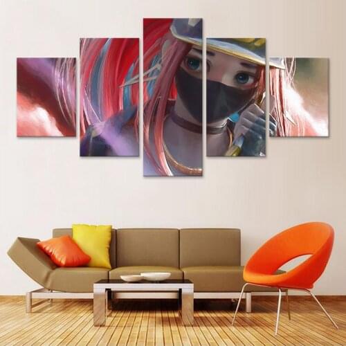 LoL Akali Girl Modular Pictures Wall Art 5 Pieces Cuadros Canvas Painting Living Room Home Decoration Artwork Poster