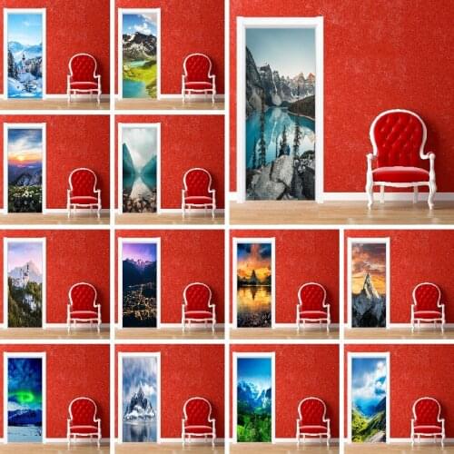 Beautiful Scenery Door Stickers Home Decoration Snow Mountain Castle Mural Waterproof Self-Adhesive Door Decals Living Room