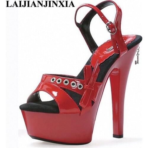 LAIJIANJINXIA Women Wedding Party Dancing Shoes Nightclub 15cm High Heels Sexy Thick Waterproof Strap Sandals Pole Dance Shoes