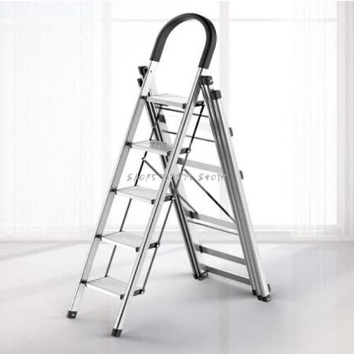 Ladder Household Folding Telescopic Herringbone Ladder Indoor Multifunctional Aluminum Thickened Clothes Hanger Dual Purpose Fou